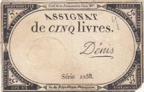 France 5 Pounds - 10 Brumaire Year II (31.10.1793) - Sign. Denis - Serial 2258