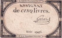 France 5 Pounds - 10 Brumaire Year II (31.10.1793) - Sign. Gerard  - Serial 23435