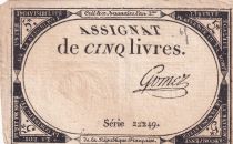 France 5 Pounds - 10 Brumaire Year II (31.10.1793) - Sign. Gomez - Serial 22249