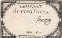 France 5 Pounds - 10 Brumaire Year II (31.10.1793) - Sign. Lasceux - Serial 11641