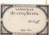 France 5 Pounds - 10 Brumaire Year II (31.10.1793) - Sign. Le Court - Serial 5070