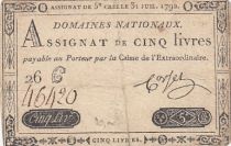 France 5 Pounds - 31-07-1792 - Sign. Corsel - Serial 26G