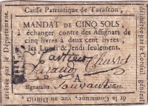 France 5 Sols - Bouches du Rhône - Tarascon - Caisse Patriotique -1792