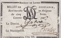 France 5 Sols - Indre et Loire - District de Loches - 1792