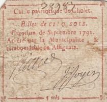 France 5 sols - Maine et loire - Caisse patriotique de Cholet - Septembre 1791