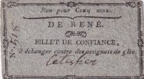 France 5 Sols - Sarthe - Commune de René -  1792