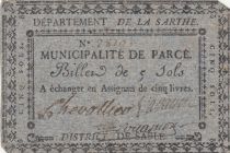 France 5 sols - Sarthe - Parcé\'s municipality - 1792