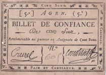 France 5 Sous - Billet de Confiance - Lot et Garonne - Agen - 1792