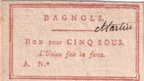 France 5 Sous - Gard - Bagnols - Letter A - 1791