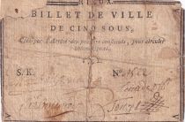 France 5 Sous - Haute-Garonne - Billet de Ville de Rieux - 1792