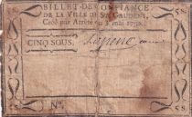 France 5 Sous - Haute-Garonne - Billet de Ville de Saint-Gaudens - 03-05-1792