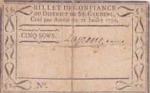 France 5 Sous - Haute-Garonne - Billet de Ville de Saint-Gaudens - 21-07-1792