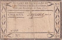 France 5 Sous - Haute-Garonne - Billet de Ville de Saint-Gaudens - 26-06-1792