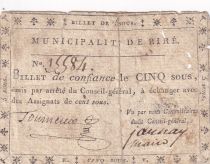 France 5 Sous - Ile et Vilaine - Municipalité de Piré - 1792