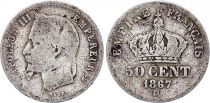 France 50 Centimes Napoleon III - 1867 BB Strasbourg - Silver