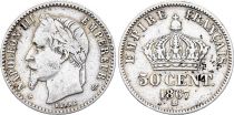 France 50 Centimes Napoleon III - 1867 BB Strasbourg - Silver