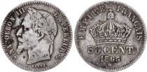 France 50 Centimes Napoleon III Head Laurel - 1865 BB Strasbourg Silver