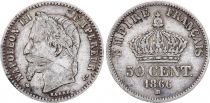 France 50 Centimes Napoleon III Head Laurel - 1866 BB Strasbourg Silver