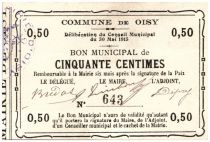 France 50 Centimes Oisy Bon Municipal - 1915