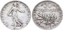 France 50 Cents Semeuse - 1918 - Silver