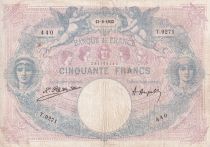 France 50 Francs - Blue and Pink - 13-09-1922 - Serial T.9271 - P.64