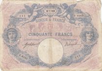 France 50 Francs - Blue and pink - Serial V.8165 - 1918