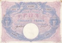 France 50 Francs Blue and pink - 13-05-1912 Serial V.4313