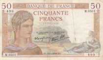 France 50 Francs Cérès - 12-01-1939 - Serial M.9501