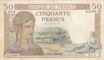 France 50 Francs Ceres - 28-04-1938 - Serial K.8188