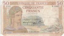 France 50 Francs Ceres - 29-02-1940 Serial B.12867