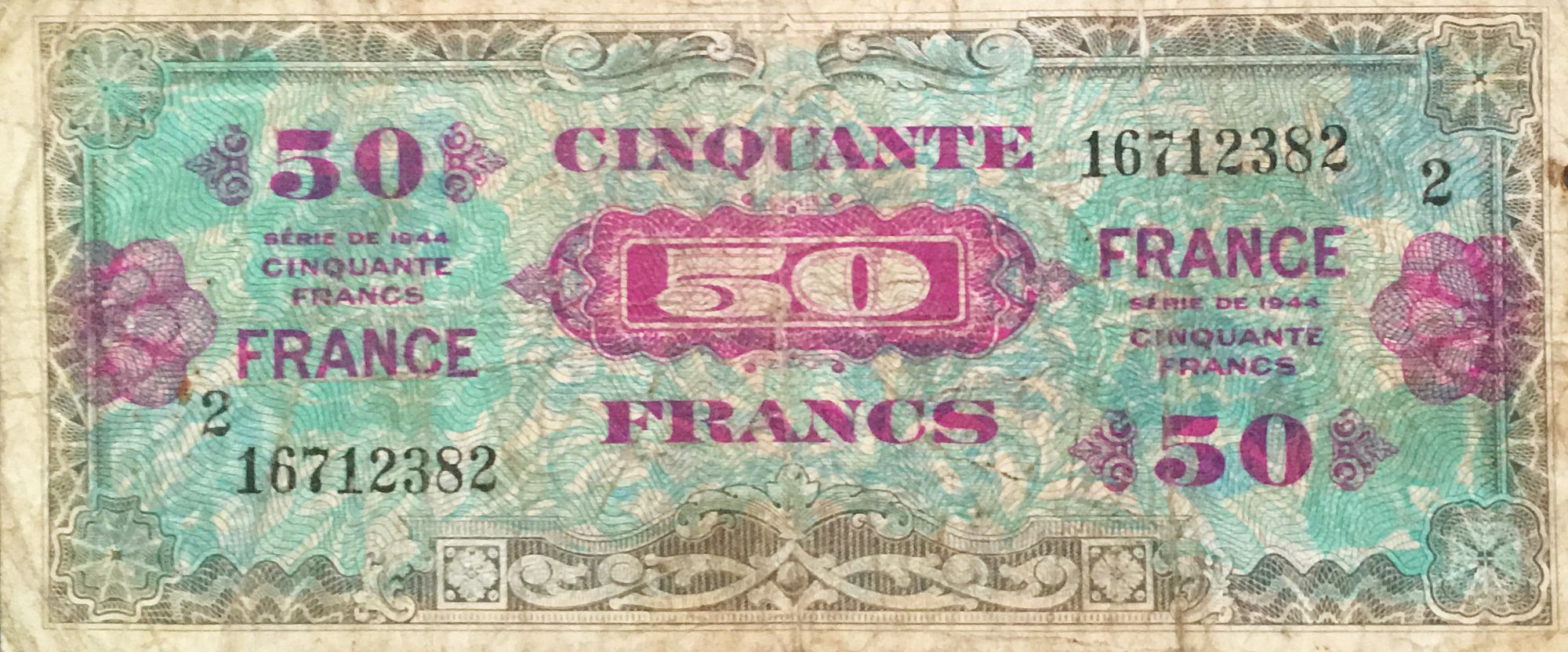 Combien Vaut Une Pièce De 50 Francs Billet France 50 Francs Impr. américaine (drapeau) - 1944 - Série 2 - PTB