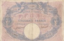 France 50 Francs Pink and blue - 07-04-1909 Serial C.3652