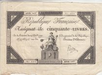 France 50 Livres - France seated - 14-12-1792 - Sign. Pardon - Serial 5497