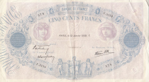 France 500 Francs - Blue and pink - 12-01-1939 - Serial F.3154