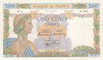 France 500 Francs Pax with wreath - 28-11-1940 Serial A.1401