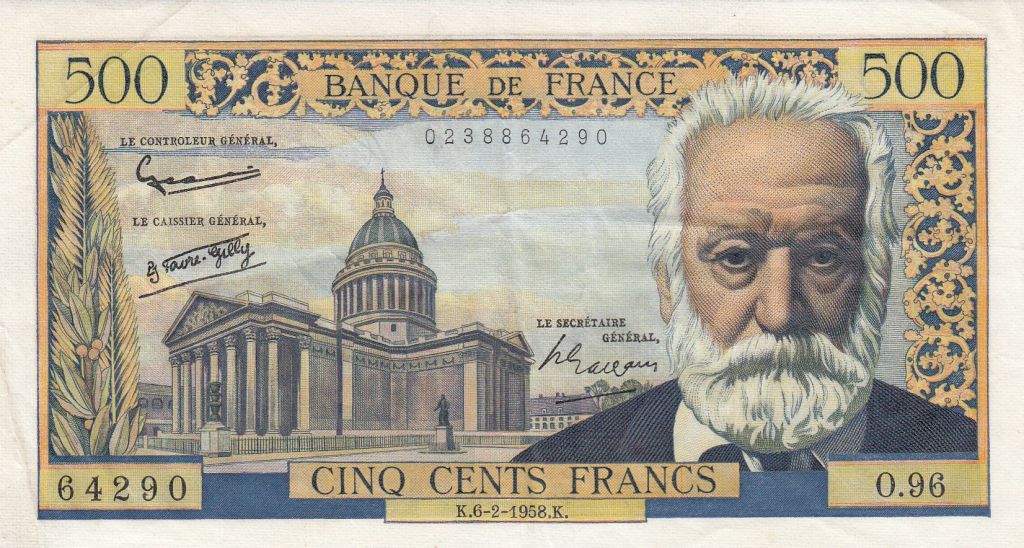 banknote-france-500-francs-victor-hugo-1958-02-06-serial-o-96