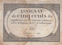 France 500 Livres - 20 Pluviose An II (8.2.1794) - F+ - Sign. Ribou