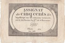 France 500 Livres - 20 Pluviose An II (8.2.1794) - VF - Sign. Gautier