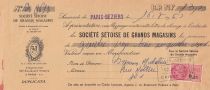 France 83.90 francs - Bank cheque receipt - Société Sétoise de grands magasins - 16-07-1916