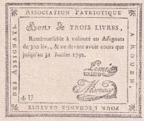 France Bon de trois livres - Seine Maritime - Association Patriotique - 1792