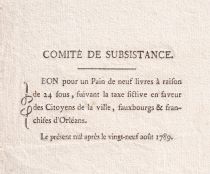 France Bon pour un Pain de 9 Livres - 24 Sous - Loiret - Comité de Subsistance - 1789