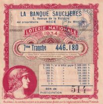 France Loterie nationale - La banque Sauclières - 1934