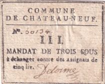 France Mandat de 3 Sous - Eure et Loir - Commune de Chateauneuf - 1792