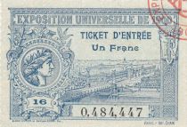 France Ticket 1 Franc Exposition Universelle de PARIS - 1900 - valant ticket entrée aux Jeux Olympiques