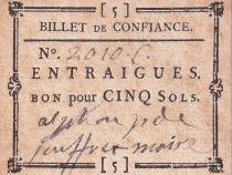 France Voucher for 5 Sols - Billet de Confiance - Vaucluse - Entraigues - n°2010