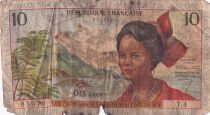 French Antilles 10 Francs Girl, sugar cane - 1964 - Serial T.4