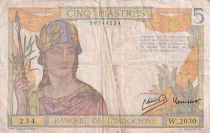 French Indo-China 5 Piastres - Warrior - 1949 - Serial W.2030 - P.55d