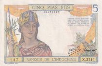 French Indo-China 5 Piastres - Warrior - ND (1949) - Serial X.3219