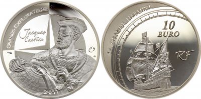 Coin French Mint 10 Euros Jacques Cartier Silver Proof 2011