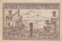 French West Africa 1 franc - Fishermen in boats - 1944 - P.34a